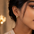 Vervit Gold-Tone Hoop Earrings for Women – Link Pattern Stone Detail, Pair of 2