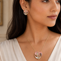 Vervit Abstract Heart Necklace Set for Festive Wear – Gold Finish, Necklace with Earrings