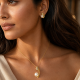 Vervit Pearl Detail Necklace Set for Festive Wear – Gold Finish, Necklace with Earrings