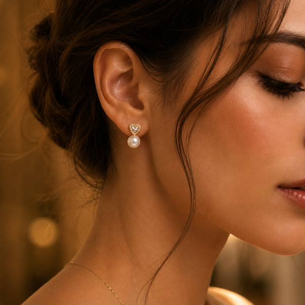 Gold Heart Pearl Drop Earrings for Festive Elegance | VERVIT