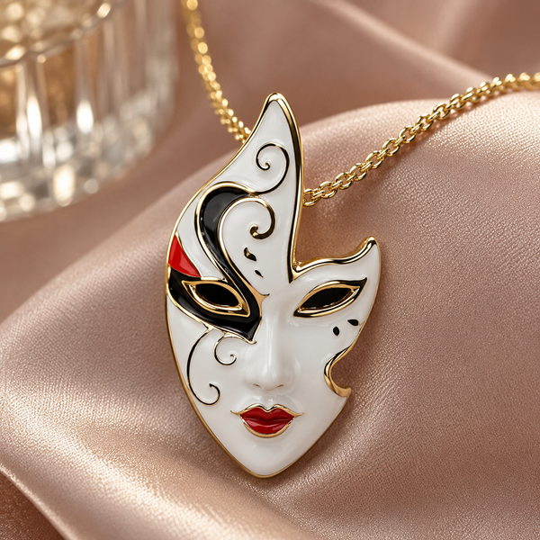 Vervit Mask Pendant Necklace Set for Festive Wear – Gold Finish, Necklace with Earrings