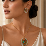 Radha Krishna Divine Pendant Set with Matching Earrings
