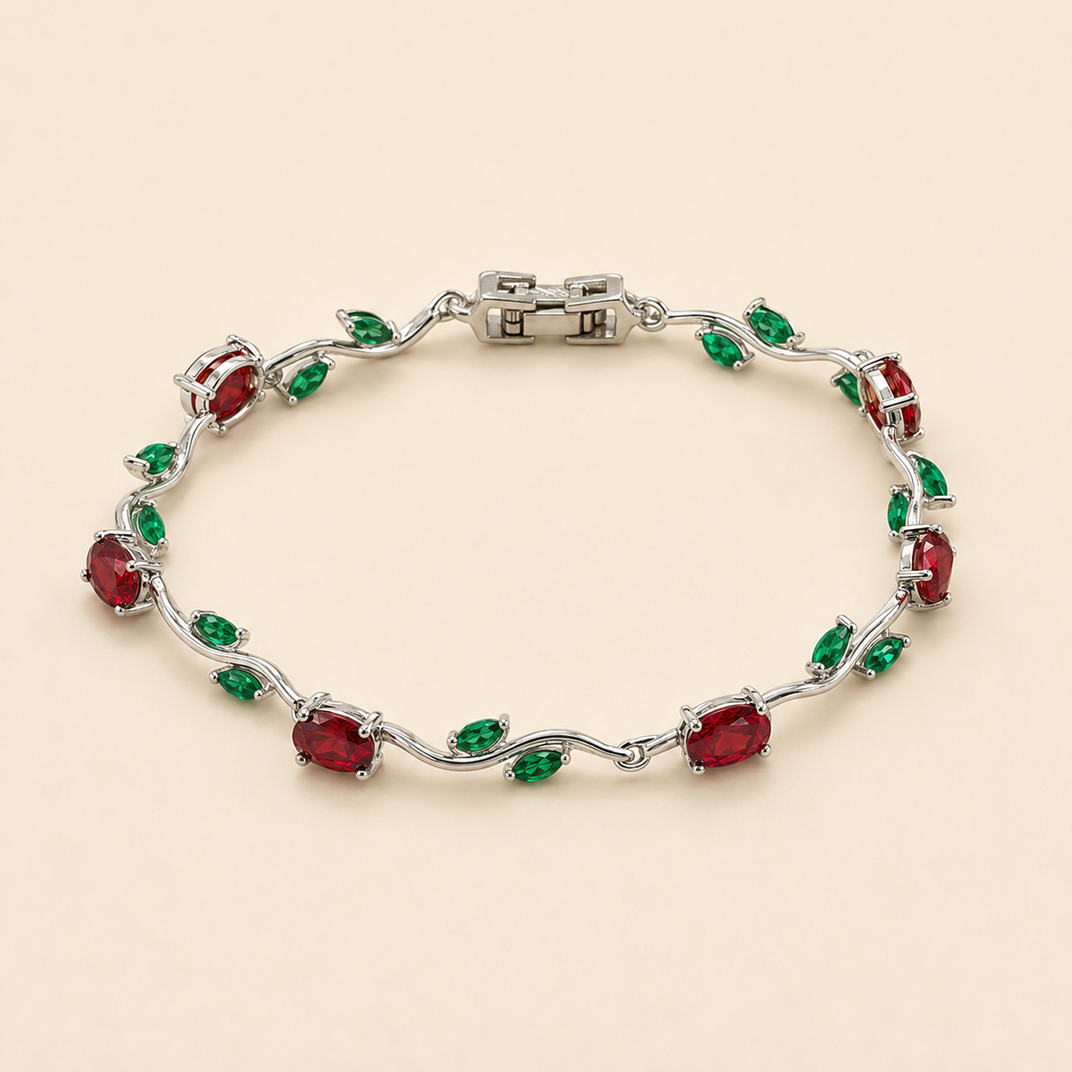 Vervit Silver Red Floral Vine Bracelet for Women – Anti-Tarnish 316L Stainless Steel