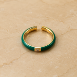 Vervit Green Enamel Minimal Ring for Women – 18K Gold Plated 316L Stainless Steel