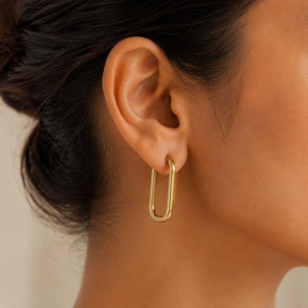 Vervit Gold Rectangular Hoop Earrings for Women – 18K Gold Plated 316L Stainless Steel