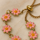 Vervit Gold Pink Floral Slider Bracelet for Women – 18K Gold Plated PVD Finish