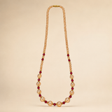 Champagne Beaded Necklace with Ruby Red Accents