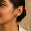 Vervit Gold-Tone Clover Stud Earrings for Women – Textured Design, Pair of 2