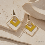Vervit Geometric Drop Earrings for Women – 18K Gold Plated 316L Stainless Steel with Yellow Enamel Accent