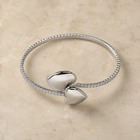 Vervit Silver Double Heart Open Bangle for Women – Anti-Tarnish 316L Stainless Steel