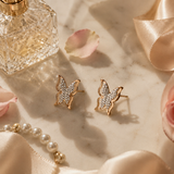 Vervit Wings of Light Earrings | Pave Crystal Butterfly Studs in Rose Gold