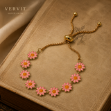 Vervit Gold Pink Floral Slider Bracelet for Women – 18K Gold Plated PVD Finish
