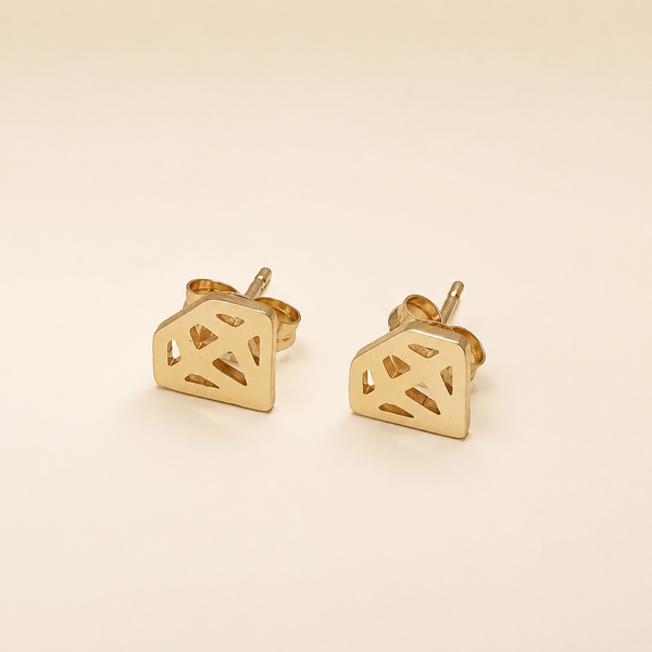 Vervit Gold Diamond Motif Stud Earrings for Women – 18K Gold Plated 316L Stainless Steel