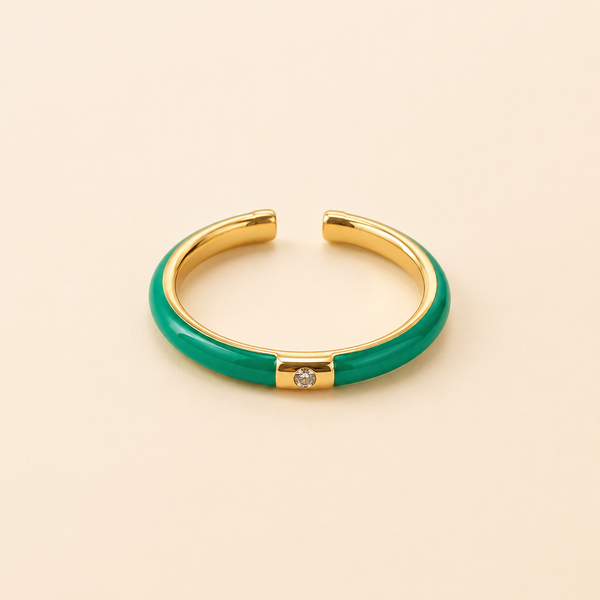 Vervit Green Enamel Minimal Ring for Women – 18K Gold Plated 316L Stainless Steel