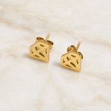 Vervit Gold Diamond Motif Stud Earrings for Women – 18K Gold Plated 316L Stainless Steel