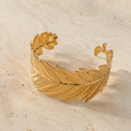 Vervit Gold Leaf Cuff Bangle for Women – 18K Gold-Plated PVD Finish, Anti-Tarnish 316L Stainless Steel
