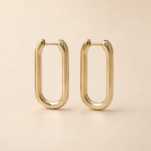 Vervit Gold Rectangular Hoop Earrings for Women – 18K Gold Plated 316L Stainless Steel