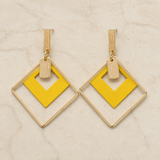 Vervit Geometric Drop Earrings for Women – 18K Gold Plated 316L Stainless Steel with Yellow Enamel Accent