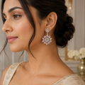 Vervit Silver Pink Floral Drop Earrings for Women – Anti-Tarnish 316L Stainless Steel