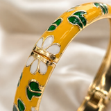 Vervit Yellow Floral Enamel Bangle for Women – 18K Gold Plated 316L Stainless Steel