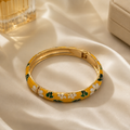 Vervit Yellow Floral Enamel Bangle for Women – 18K Gold Plated 316L Stainless Steel
