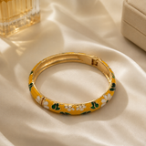 Vervit Yellow Floral Enamel Bangle for Women – 18K Gold Plated 316L Stainless Steel