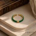 Vervit Green Enamel Minimal Ring for Women – 18K Gold Plated 316L Stainless Steel