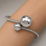 Vervit Silver Dual Sphere Open Bangle for Women – Anti-Tarnish 316L Stainless Steel