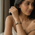 Vervit Black Enamel Floral Bangle for Women – 18K Gold-Plated Anti-Tarnish Stainless Steel