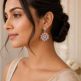 Vervit Silver Pink Floral Drop Earrings for Women – Anti-Tarnish 316L Stainless Steel