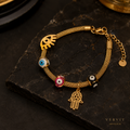 Vervit Gold Evil Eye & Hamsa Charm Bracelet for Women – 18K Gold-Plated PVD Finish, Anti-Tarnish 316L Stainless Steel