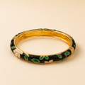 Vervit Black Enamel Floral Bangle for Women – 18K Gold-Plated Anti-Tarnish Stainless Steel