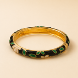Vervit Black Enamel Floral Bangle for Women – 18K Gold-Plated Anti-Tarnish Stainless Steel