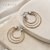 Vervit Triple-Tone Layered Hoop Earrings for Women – 316L Stainless Steel with 18K Gold-Plated PVD Finish