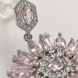 Vervit Silver Pink Floral Drop Earrings for Women – Anti-Tarnish 316L Stainless Steel