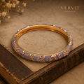 Vervit Lavender Floral Enamel Bangle for Women – 18K Gold-Plated Anti-Tarnish Stainless Steel