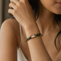 Vervit Black Enamel Floral Bangle for Women – 18K Gold-Plated Anti-Tarnish Stainless Steel