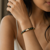 Vervit Black Enamel Floral Bangle for Women – 18K Gold-Plated Anti-Tarnish Stainless Steel
