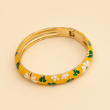 Vervit Yellow Floral Enamel Bangle for Women – 18K Gold Plated 316L Stainless Steel