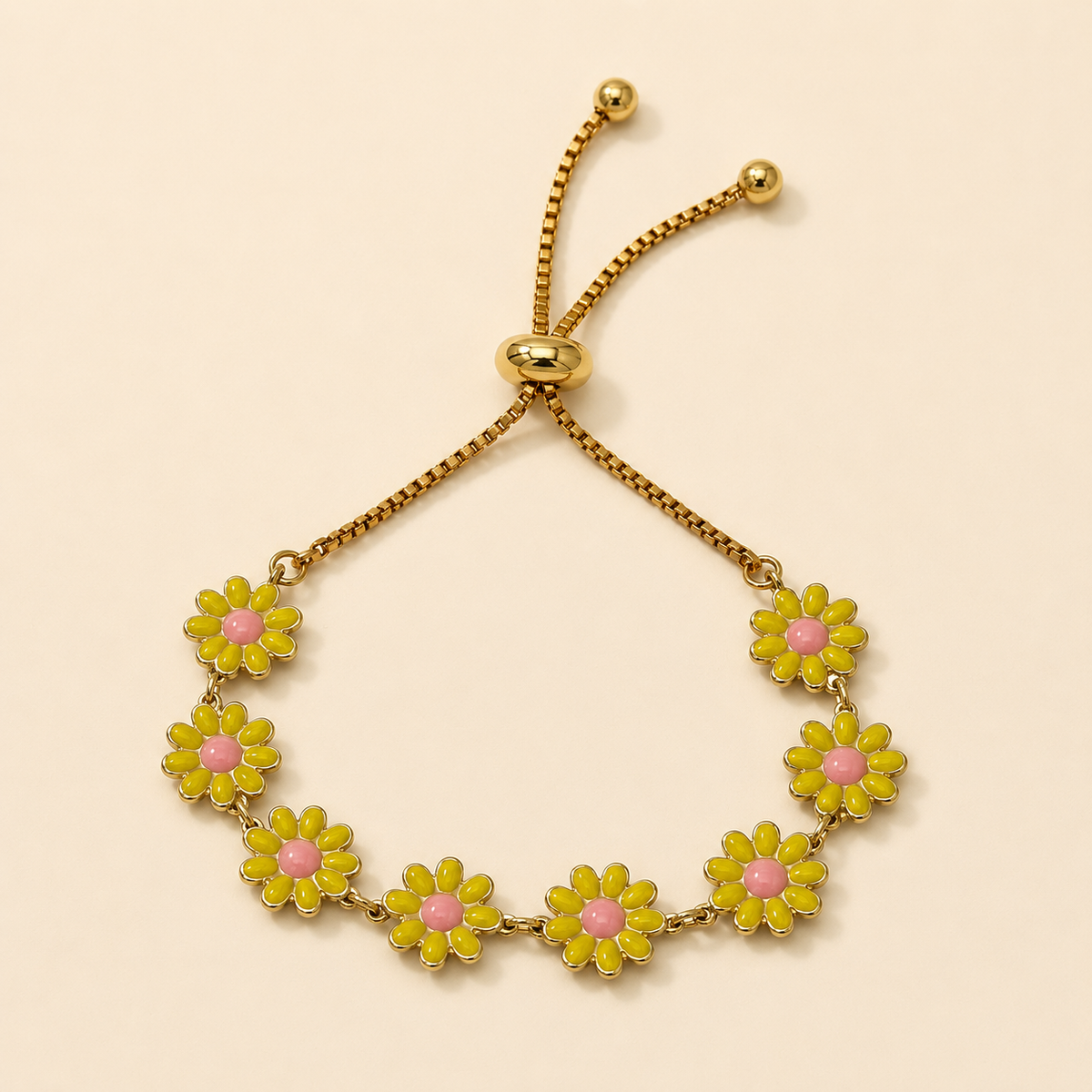 Vervit Gold Daisy Flower Adjustable Bracelet for Women – 18K Gold Plated 316L Stainless Steel