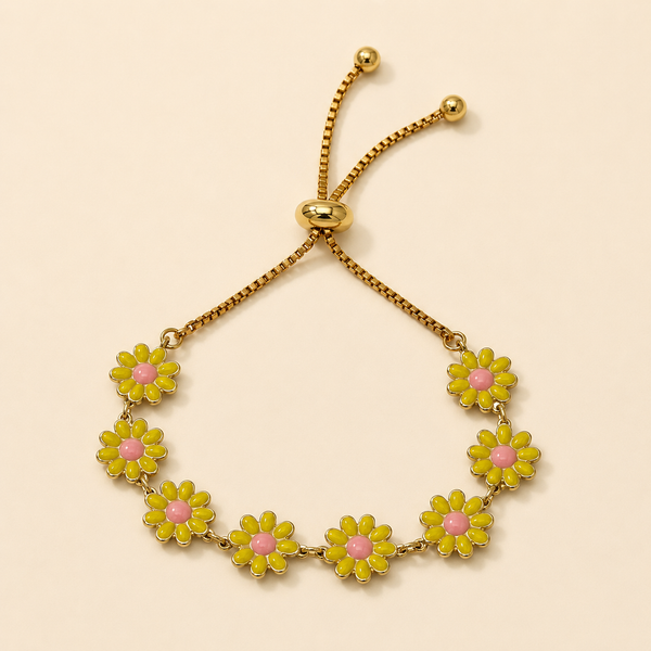 Vervit Gold Daisy Flower Adjustable Bracelet for Women – 18K Gold Plated 316L Stainless Steel