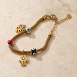 Vervit Gold Evil Eye & Hamsa Charm Bracelet for Women – 18K Gold-Plated PVD Finish, Anti-Tarnish 316L Stainless Steel
