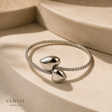 Vervit Silver Double Heart Open Bangle for Women – Anti-Tarnish 316L Stainless Steel