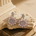 Vervit Silver Pink Floral Drop Earrings for Women – Anti-Tarnish 316L Stainless Steel