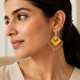 Vervit Geometric Drop Earrings for Women – 18K Gold Plated 316L Stainless Steel with Yellow Enamel Accent