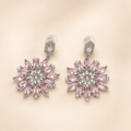 Vervit Silver Pink Floral Drop Earrings for Women – Anti-Tarnish 316L Stainless Steel