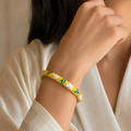 Vervit Yellow Floral Enamel Bangle for Women – 18K Gold Plated 316L Stainless Steel