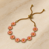 Vervit Gold Pink Floral Slider Bracelet for Women – 18K Gold Plated PVD Finish