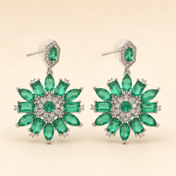 Vervit Silver Floral Drop Earrings for Women – Anti-Tarnish 316L Stainless Steel