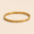 Vervit Gold Crystal Screw Motif Bangle for Women – 18K Gold-Plated PVD Finish, Anti-Tarnish 316L Stainless Steel